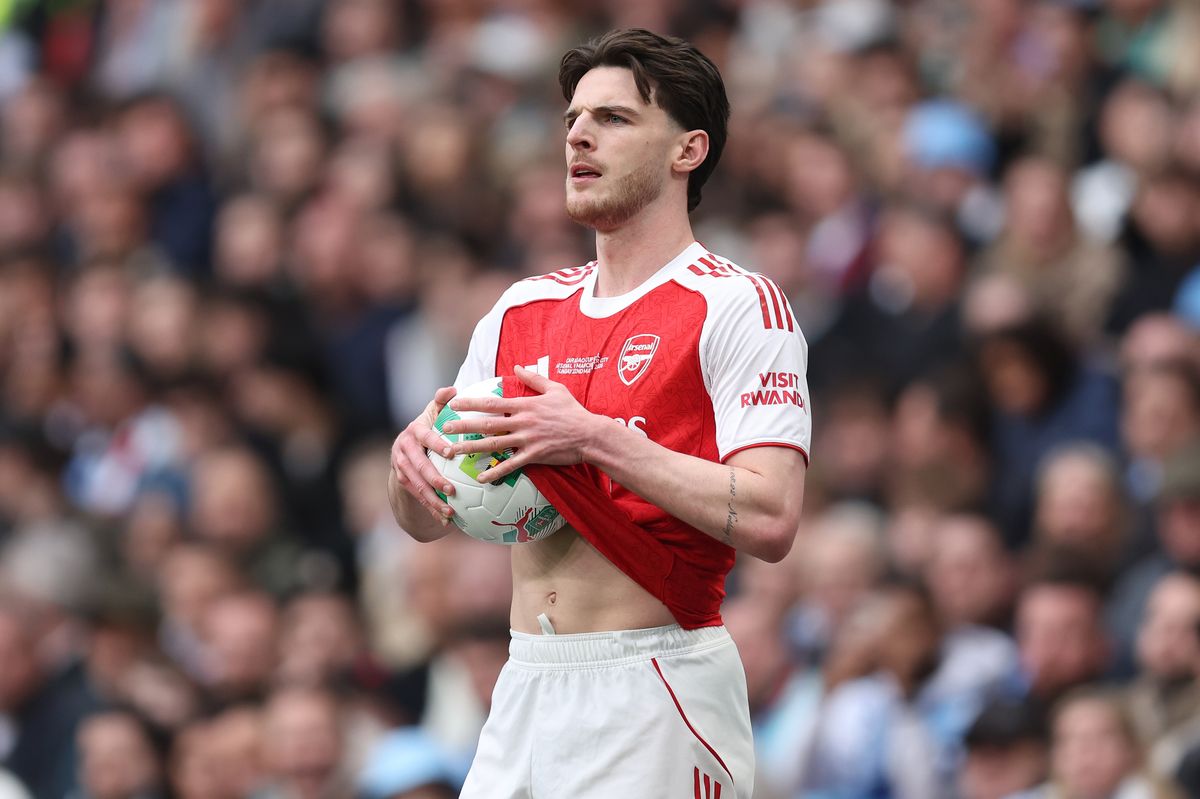 Declan Rice of Arsenal during the Carabao Cup Final match Arsenal and between Manchester City at Wembley Stadium on March 22, 2026 in London, England