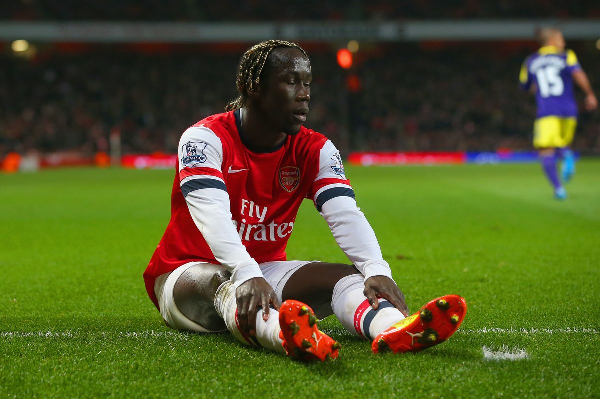 Bacary Sagna of Arsenal reacts during the Barclays Premier League match between Arsenal and Swansea City at Emirates Stadium on March 25, 2014 in London, England.