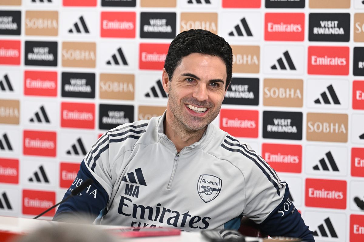 Arsenal manager Mikel Arteta attends a press conference before clash with Everton