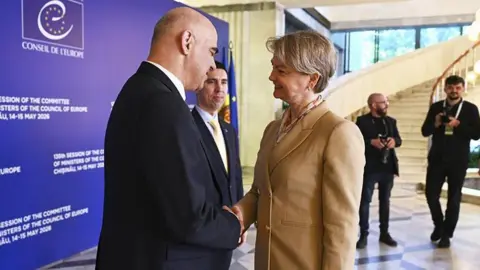 Council of Europe, Strasbourg UK Foreign Secretary Yvette Cooper meeting Alain Berset, head of the Council of Europe, for Friday's signing 